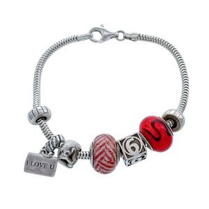 Vintage Murano Italy Sterling Silver 925 Red Charm Bracelet 7.5"